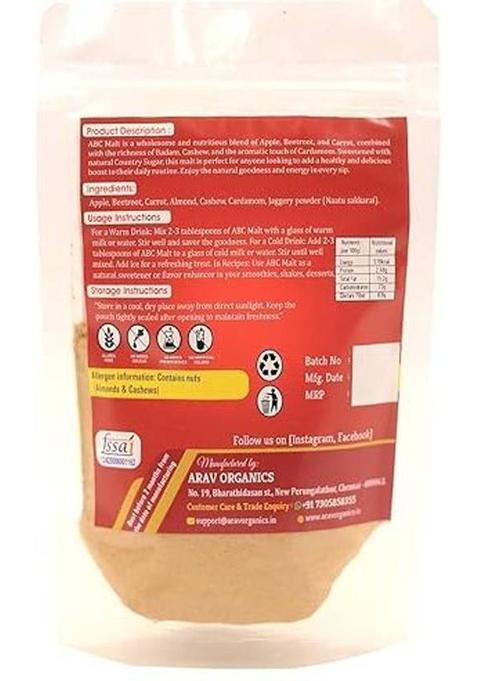 Arav Organics Abc Malt Powder | Vitamin-Rich Immunity Booster | No Artificial Additives, 100 G