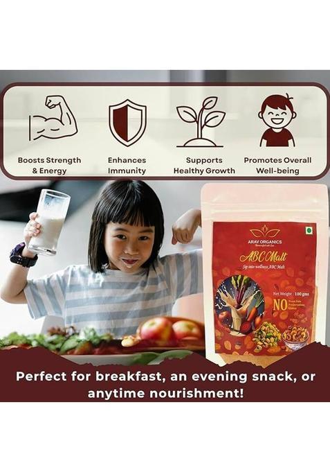 Arav Organics Abc Malt Powder | Vitamin-Rich Immunity Booster | No Artificial Additives, 100 G