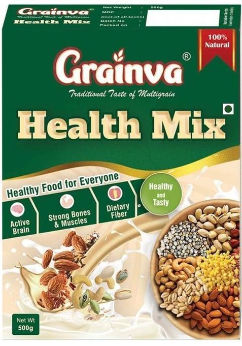Grainva Health Mix Sathumavvu Powder100% Natural Multigrain Multimillet Instant Mix,Energy Child Drink & Early Food,Baby Cereals, Pulses & Nuts Supplements,Immunity Booster & Navadhanya Gluten Free,Protein,Iron,Dietary Fiber Nutrition Drink For Kids 500 G