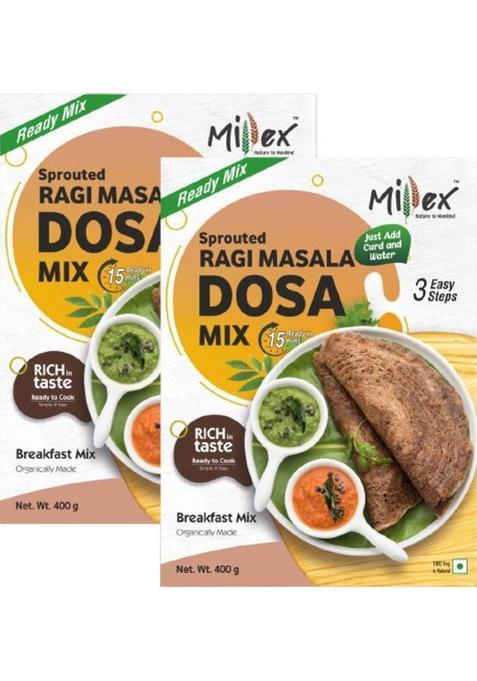 Millex Sprouted Ragi Masala Dosa Ready Mix,Tasty Uttapam Mix,Organic & Natural Food 400 G&nbsp;&nbsp;(Pack Of 2)