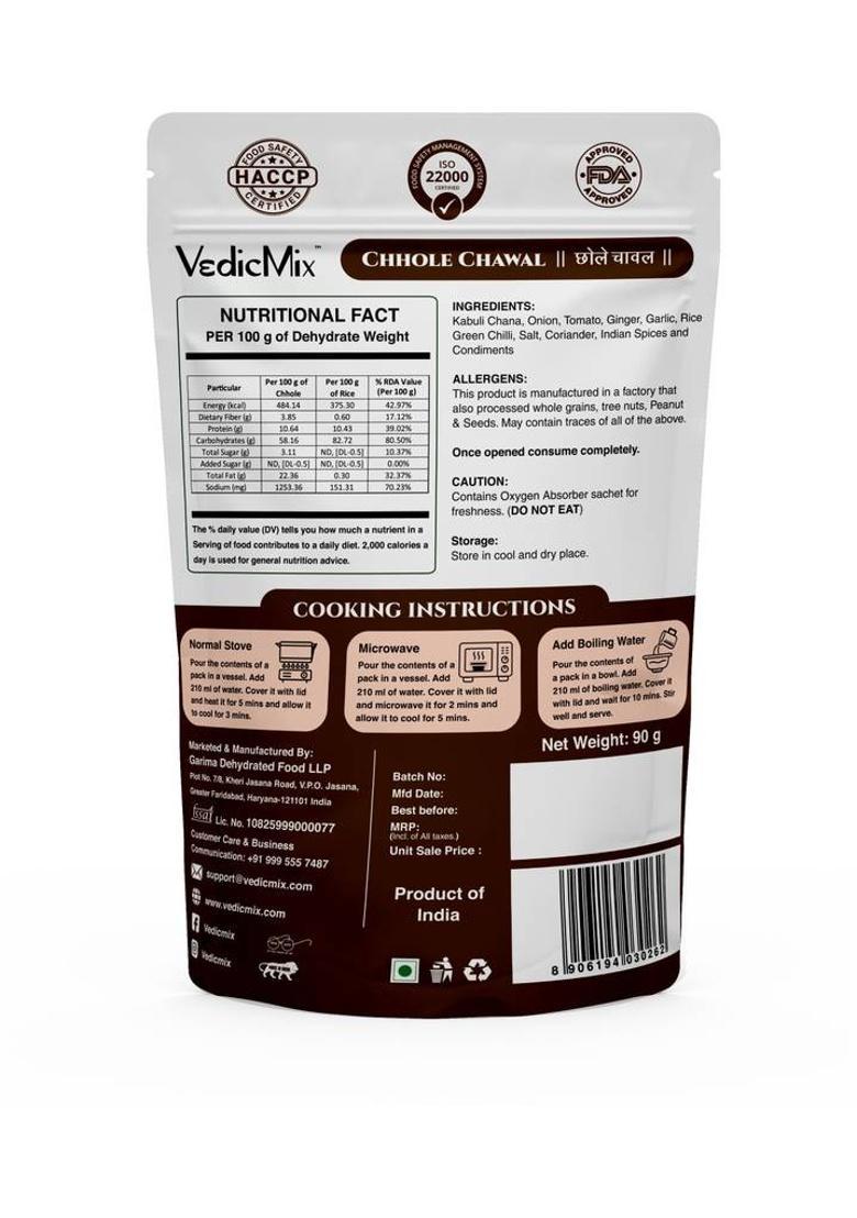 Vedicmix Chhole Chawal Ready To Eat Chickpeas With Rice|No Preservatives Heat & Eat Meal (90 G)