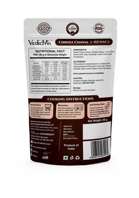 Vedicmix Chhole Chawal Ready To Eat Chickpeas With Rice|No Preservatives Heat & Eat Meal (90 G)