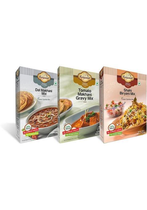 Karamat Good Feast Combo, No Artificial Colour & Preservatives, Dal Makhani Mix + Tomato Makhani Gravy Mix + Shahi Biryani Mix, Gravy Mix, Pantry Items, Ready To Cook, Biryani Spice Mix(Pack Of 3)&nbsp;&nbsp;(900 G)