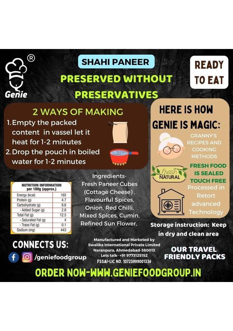 Genie Food Ready To Eat Shahi Paneer (300G) | Pure Veg | Heat And Eat 300 G