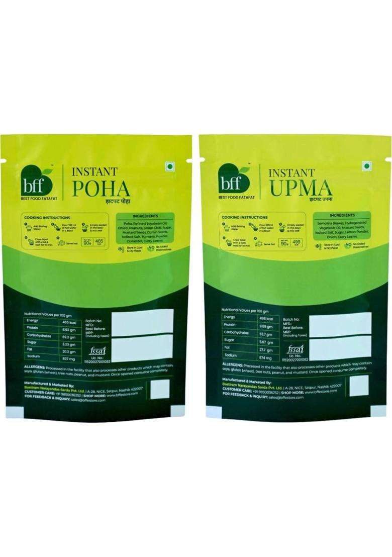 Bff Quick Breakfast Duo: (90G Each) Instant Poha & Instant Upma&nbsp;&nbsp;(180 G) - Indya