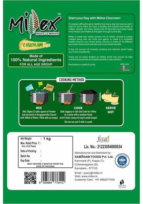 Millex Millet Health Drink Mix With Churnam|30 Natural Nutritions & 18 Herbs| 1 Kg
