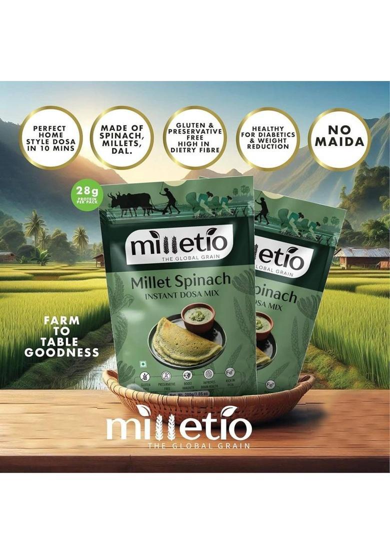 Milletio Instant Spinach Dosa Mix 28.2G Protein Millet & Spinach Blend No Maida Set Of 2 (200 G)