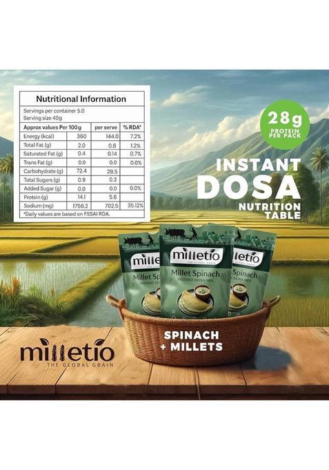 Milletio Instant Spinach Dosa Mix 28.2G Protein Millet & Spinach Blend No Maida Set Of 2 (200 G)