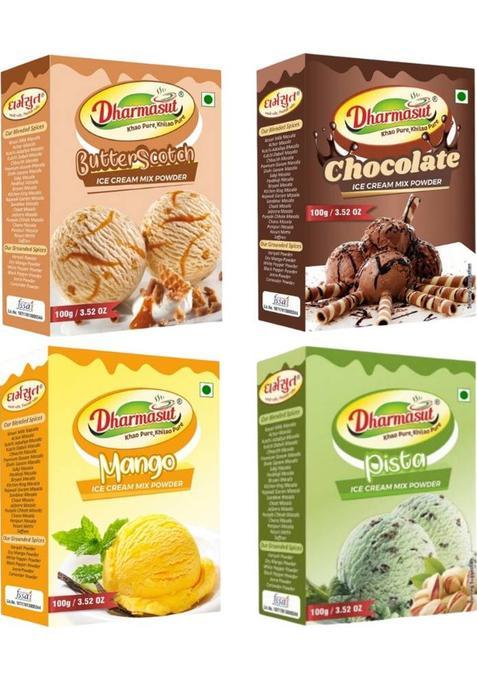 Dharmasut Butterscotch + Chocolate + Mango + Pista Instant Ice Cream Mix Powder 400 G&nbsp;&nbsp;(Pack Of 4)