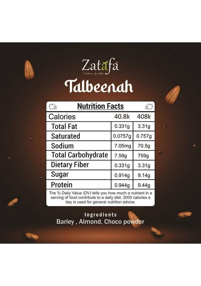 Zatafa Chocolate Talbina With Almonds, Natural & Healthy Breakfast Cereal, Sunnah Food 300 G
