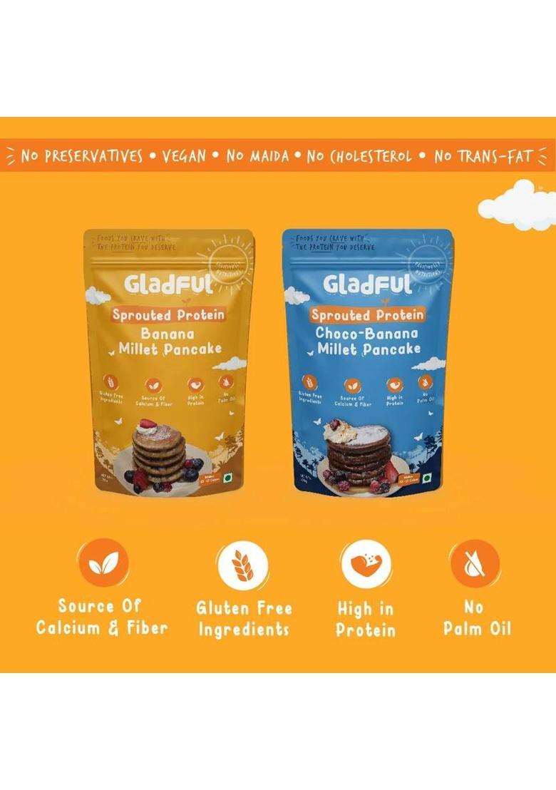 Gladful Sprouted Protein Banana And Choco-Banana Millet Pancake Mix 300 G (Pack Of 2)