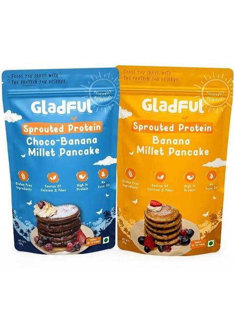 Gladful Sprouted Protein Banana And Choco-Banana Millet Pancake Mix 300 G&nbsp;&nbsp;(Pack Of 2)