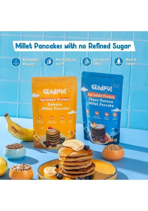Gladful Sprouted Protein Banana And Choco-Banana Millet Pancake Mix 300 G (Pack Of 2)
