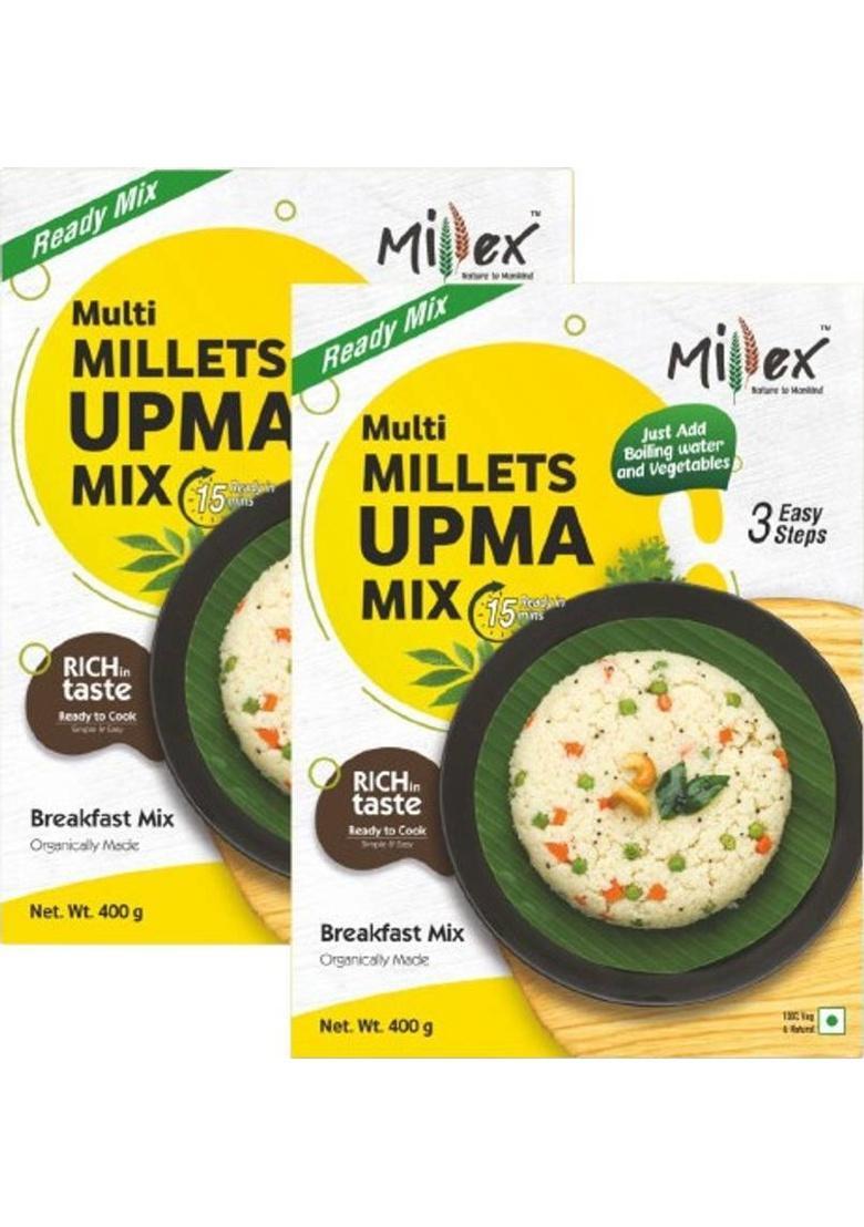 Millex Multi Millets Upma Mix, Ready To Cook, Instant Rava Upma, Multigrain Breakfast. 400 G (Pack Of 2)