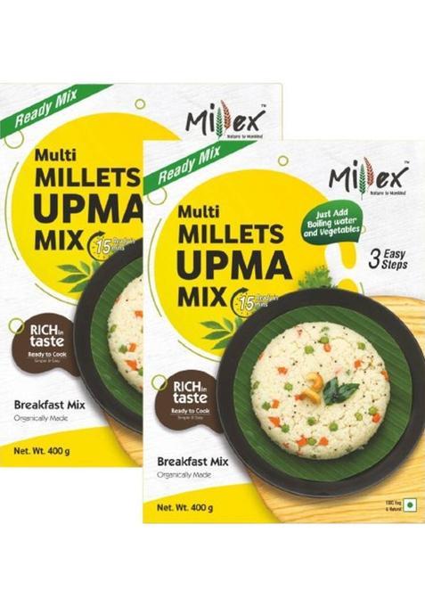 Millex Multi Millets Upma Mix, Ready To Cook, Instant Rava Upma, Multigrain Breakfast. 400 G (Pack Of 2)