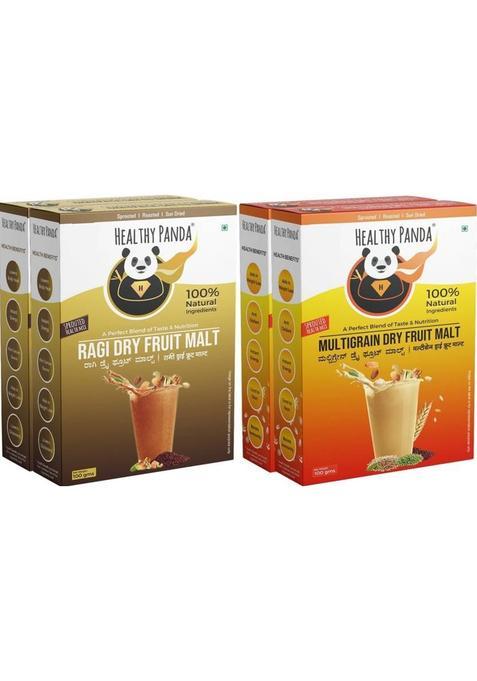 Healthy Panda Health Mix Combo 400G:Organic Sprouted Ragi + Multigrain Dry Fruit Malt 400 G&nbsp;&nbsp;(Pack Of 4)