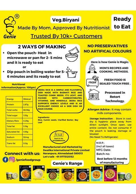 Genie Food Group Ready To Eat Jeera Rice (300G) (300 G)