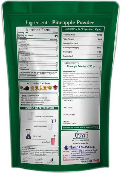 Fzyezy Freeze Dried|Healthy|Natural|Dehydrated Banana+Pineapple Juice|Drink Powder 100 G (Pack Of 2)