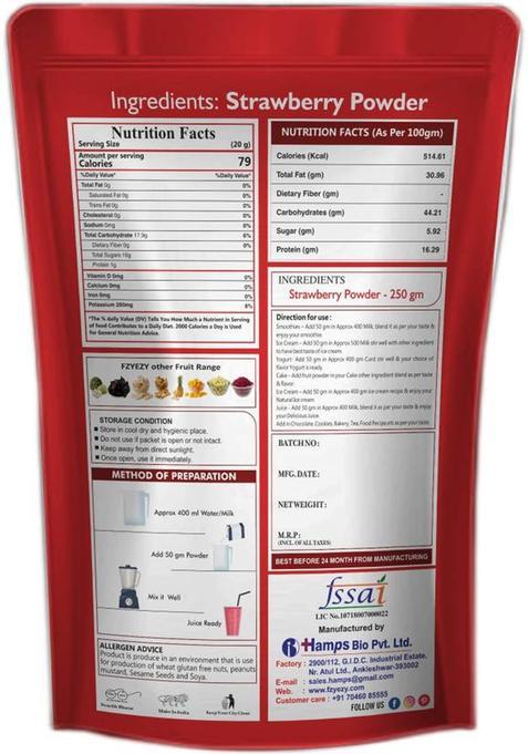 Fzyezy Freeze Dried|Healthy|Natural|Dehydrated Custard+Strawberry Drink Powder 100 G (Pack Of 2)