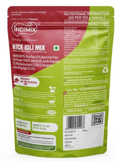 Indimix Instant Ready To Cook Rice Idli Mix | Ready In 3 Steps | Healthy & Tasty 500 G