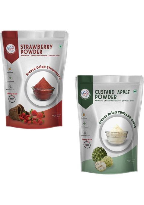 Fzyezy Freeze Dried|Healthy|Natural|Dehydrated Strawberry+Custard Apple Drink Powder 100 G (Pack Of 2)