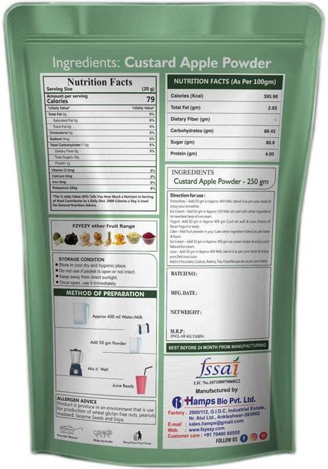 Fzyezy Freeze Dried|Healthy|Natural|Dehydrated Strawberry+Custard Apple Drink Powder 100 G (Pack Of 2)