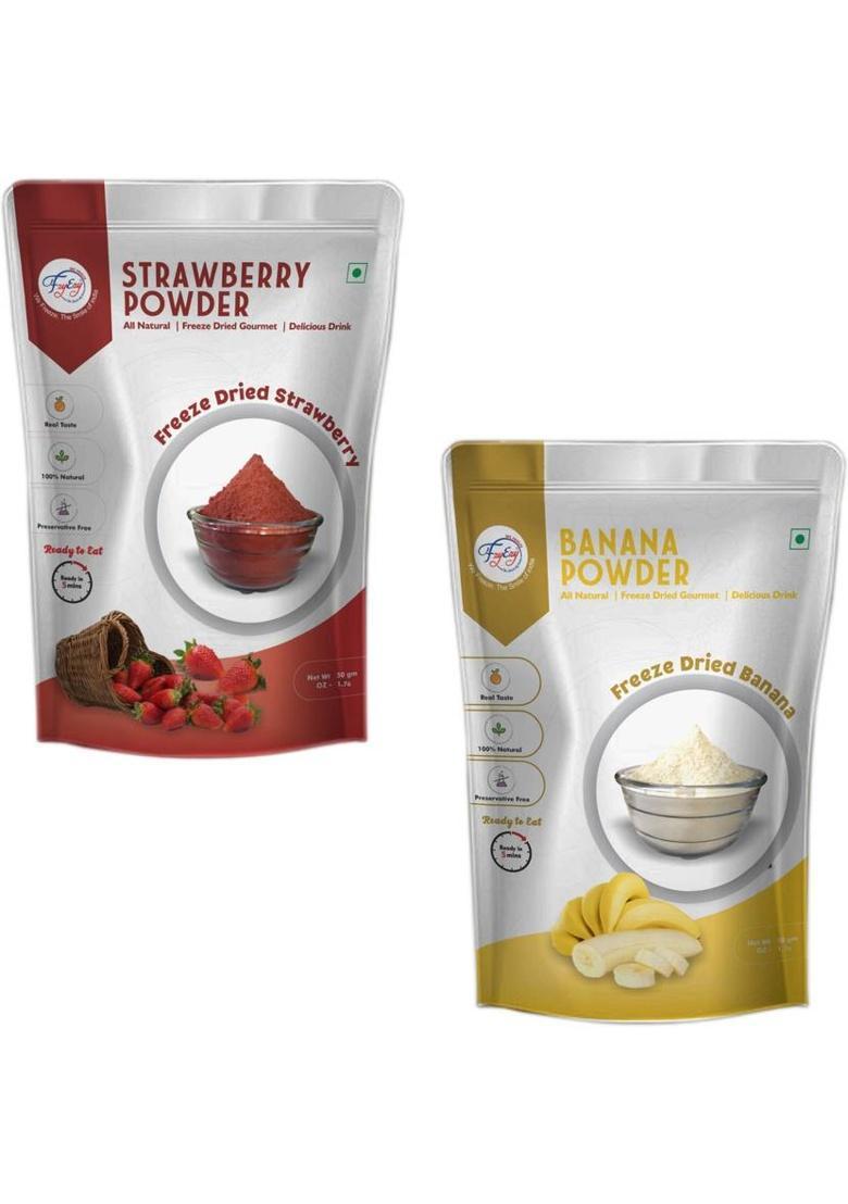 Fzyezy Freeze Dried|Healthy|Natural|Dehydrated Strawberry+Banana Juice|Drink Powder 100 G (Pack Of 2)