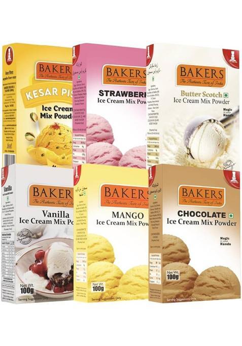 Bakers Vanilla| Mango| Chocolate| Kesar Pista| Strawberry| Butterscotch Ice Cream 600 G (Pack Of 6)