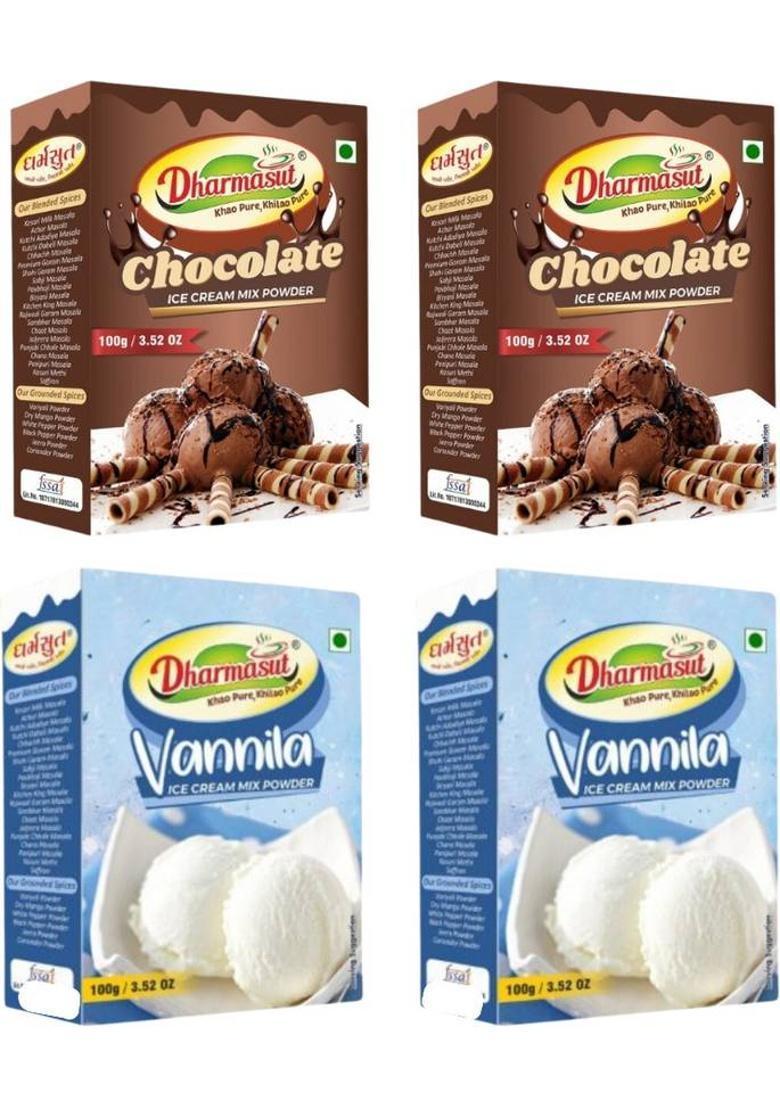Dharmasut 2 Chocolate + 2 Vanilla Instant Ice Cream Mix Powder | Combo Of 4 | 400 G (Pack Of 4)