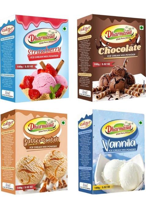Dharmasut Strawberry + Chocolate + Butterscotch + Vanilla Instant Ice Cream Mix Powder 400 G&nbsp;&nbsp;(Pack Of 4)