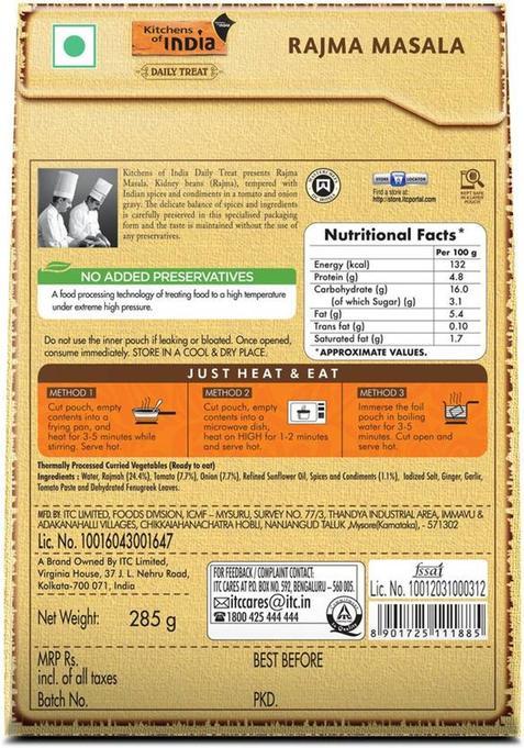 Kitchens Of India Rajma Masala, Itc Ready To Eat Indian Dish (285 G)