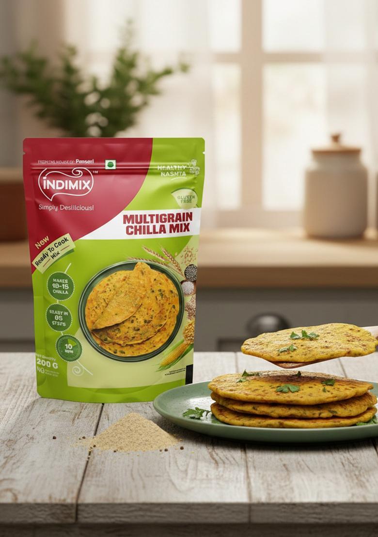 Indimix Instant Ready To Cook Multigrain Chilla Mix | Ready In 3 Steps | Healthy & Tasty 200 G