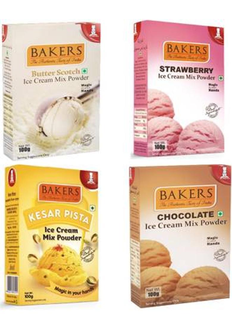 Bakers Butter Scotch| Strwaberry| Kesar Pista| Chocolate Ice Cream Powder 400 G (Pack Of 4)