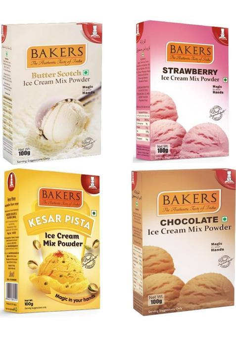 Bakers Butter Scotch| Strwaberry| Kesar Pista| Chocolate Ice Cream Powder 400 G&nbsp;&nbsp;(Pack Of 4)