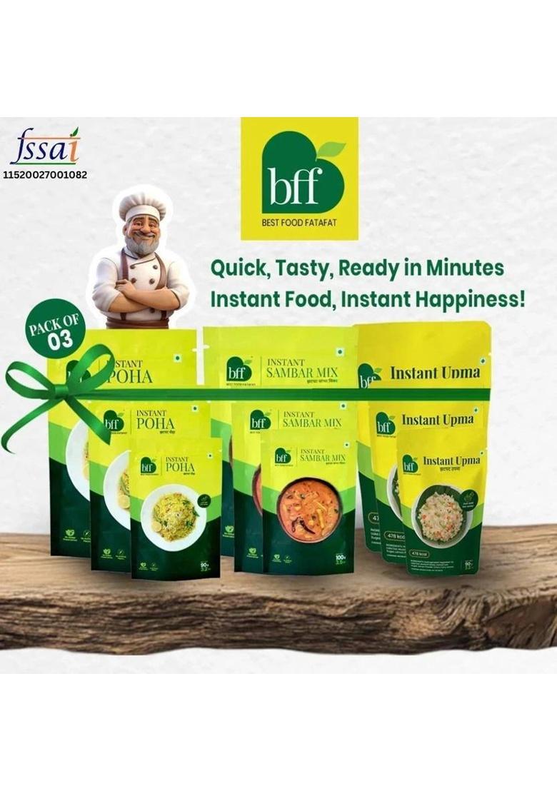 Bff Perfect Meal Combo: Pack Of 3 Instant Poha, Instant Sambhar Mix & Instant Upma (840 G)