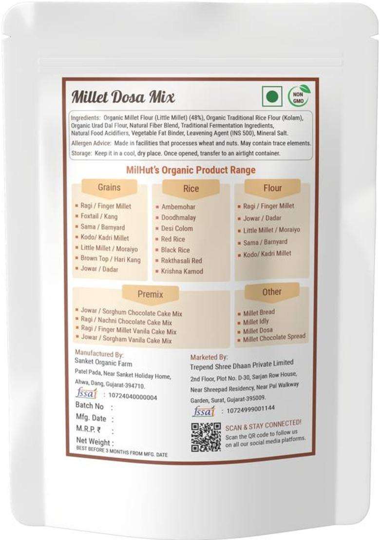 Milhut Kodo Millet Dosa Mix 500G|Instant Fermented|No Wheat,Maida,Palm Oil|8.3G Protein 500 G - Indya
