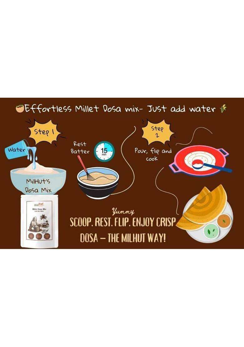 Milhut Kodo Millet Dosa Mix 500G|Instant Fermented|No Wheat,Maida,Palm Oil|8.3G Protein 500 G - Indya