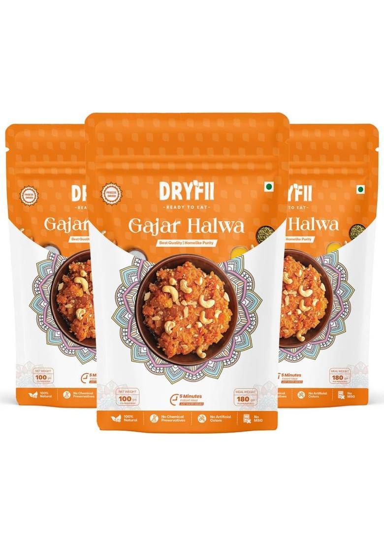 Dryfii Ready-To-Eat Instant Gajar Halwa | Pure Veg | Freeze Dried | Rehydrated Wt. (540 G)