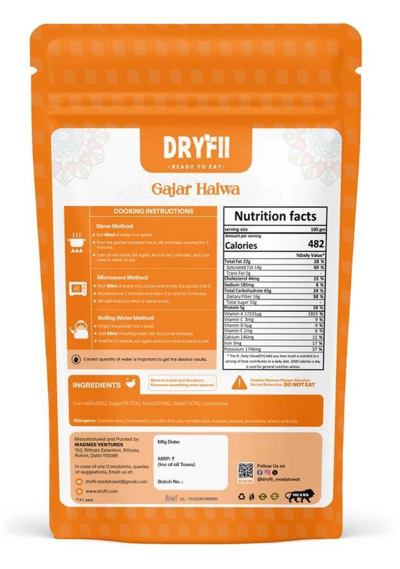 Dryfii Ready-To-Eat Instant Gajar Halwa | Pure Veg | Freeze Dried | Rehydrated Wt. (540 G)