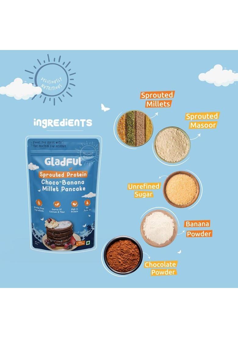 Gladful Sprouted Protein Choco-Banana Millet Pancake Mix 300 G (Pack Of 2)