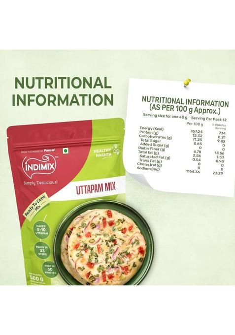 Indimix Instant Ready To Cook Uttapam Mix | Ready In 3 Steps | Healthy & Tasty 500 G