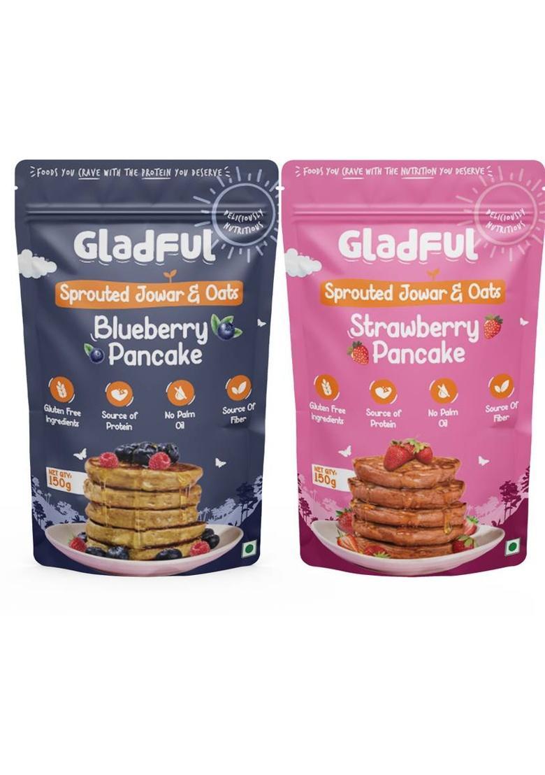 Gladful Strawberry And Blueberry Pancake Mix High Protein Plant Based Breakfast Mix 300 G (Pack Of 2)