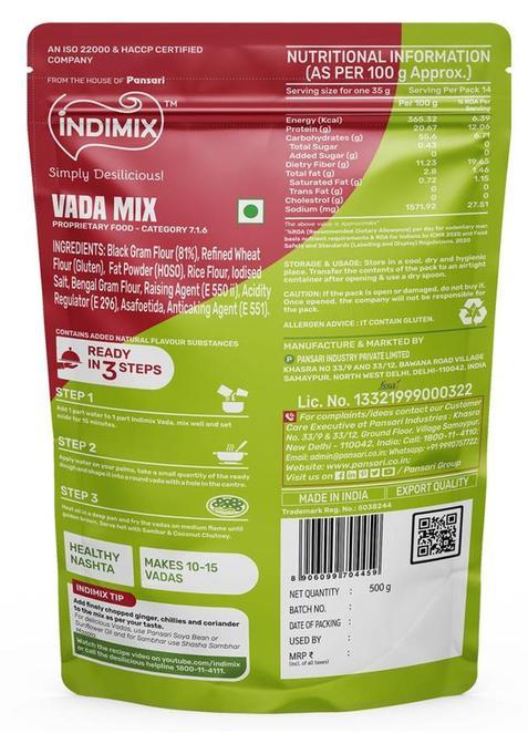 Indimix Instant Ready To Cook Vada Mix | Ready In 3 Steps | Healthy & Tasty 500 G