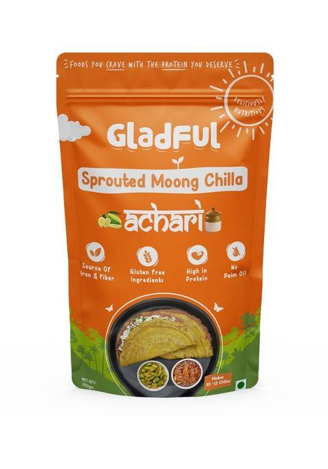 Gladful Sprouted Moong Achari Chilla Mix, No Maida, Vegan & High-Protein Chilla/Dosa Mix 200 G