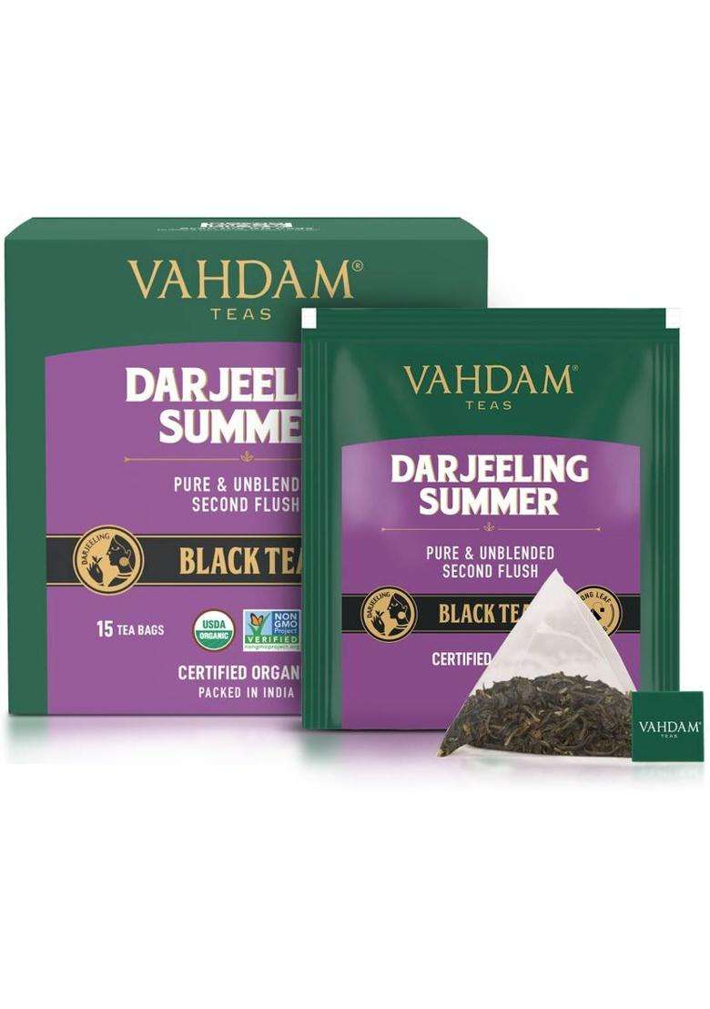 Vahdam Organic Darjeeling Summer Black Tea Bags Pouch&nbsp;&nbsp;(15 Bags) - Indya