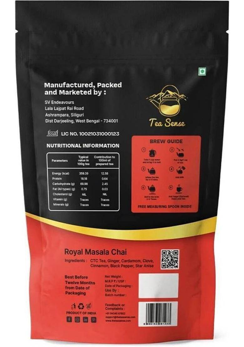 Tea Sense Royal Masala Chai Spices Black Tea Pouch (200 G)