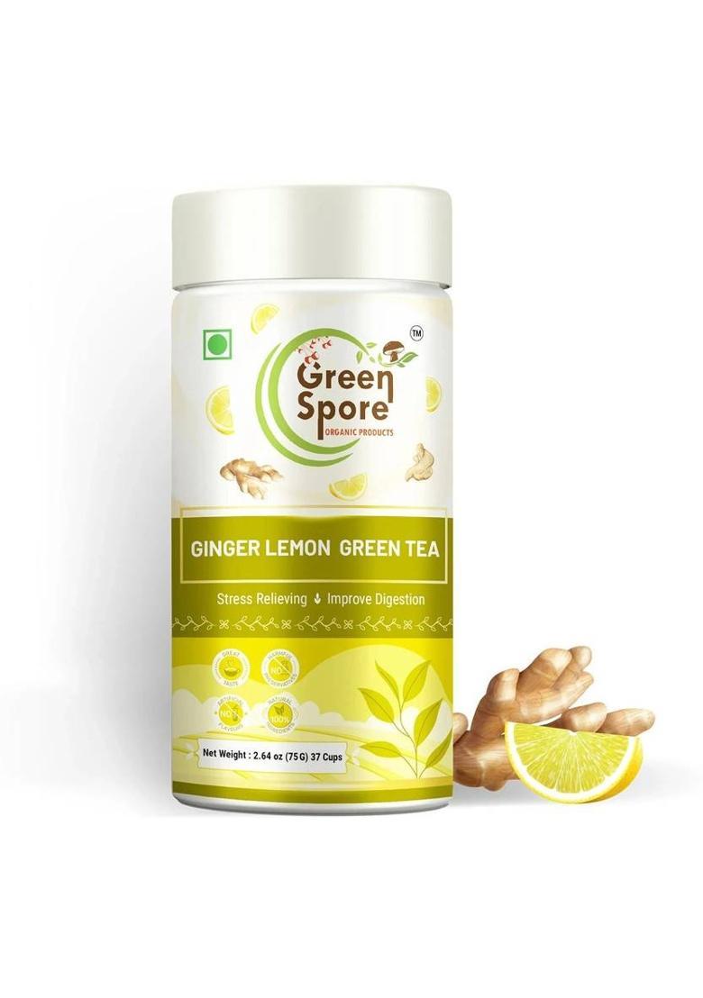 Green Spore Ginger Lemon Green Tea|Energizes Body & Mind|Cleanser & Detoxifier|Whole Leaf Ginger, Lemon Green Tea Tin (75 G)