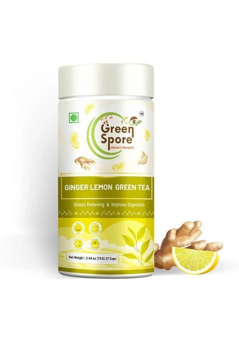 Green Spore Ginger Lemon Green Tea|Energizes Body & Mind|Cleanser & Detoxifier|Whole Leaf Ginger, Lemon Green Tea Tin (75 G)