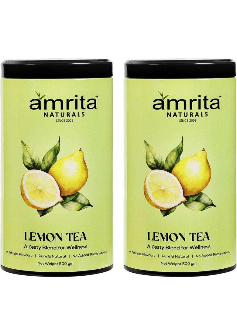 Amrita Naturals Refreshing Herbal Lemon Tea 500 + 500 Combo Pack Of 2 Lemon Herbal Tea Tin&nbsp;&nbsp;(2 X 500 G) - Indya