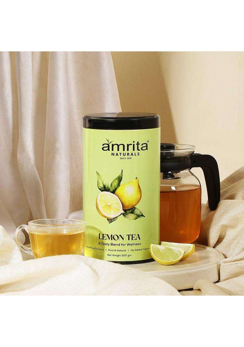 Amrita Naturals Refreshing Herbal Lemon Tea 500 + 500 Combo Pack Of 2 Lemon Herbal Tea Tin&nbsp;&nbsp;(2 X 500 G) - Indya